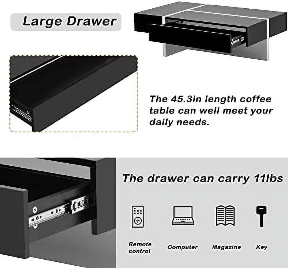 Black Coffee Table with Drawer H7488