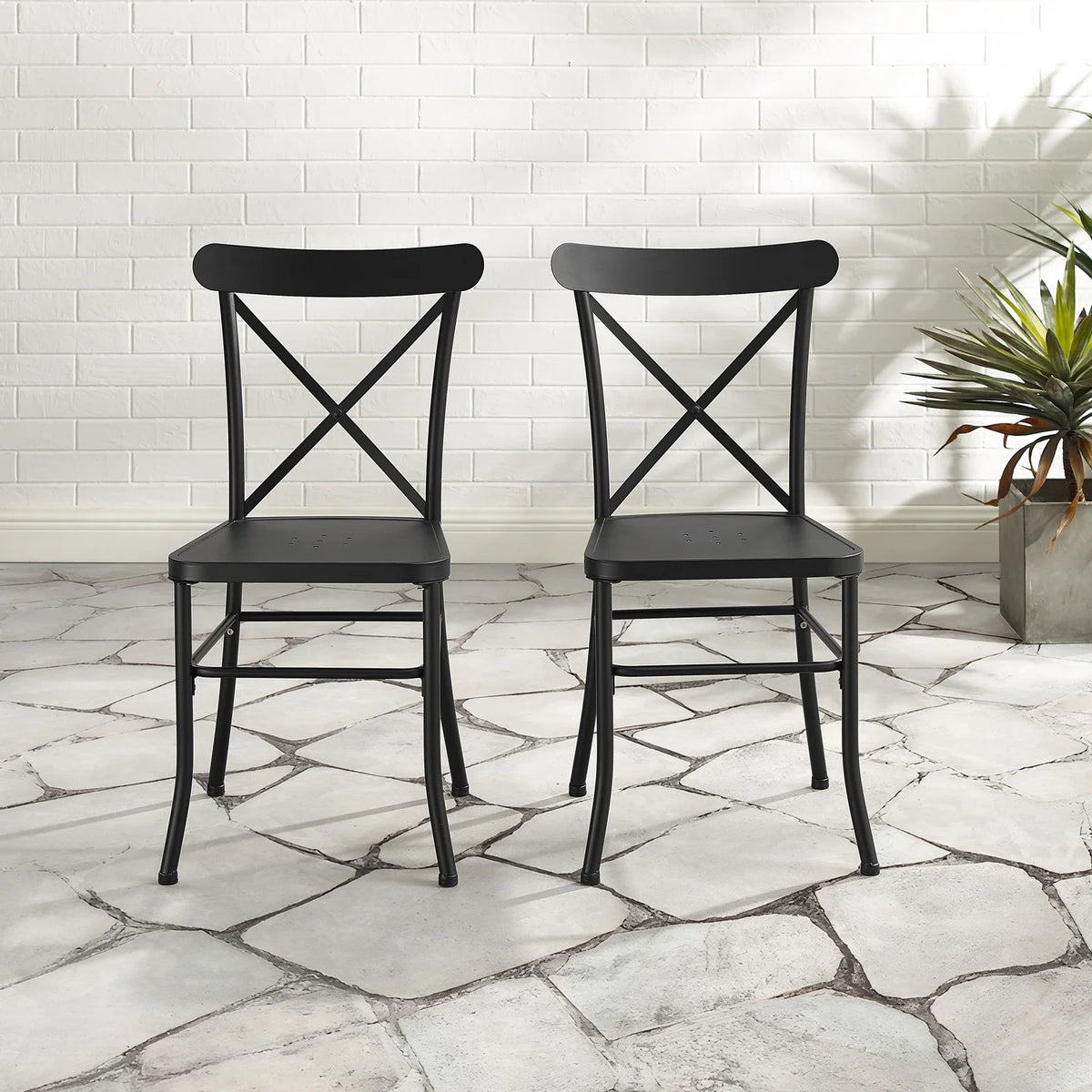 Black Metal Patio Dining Chair Set of 2 I125