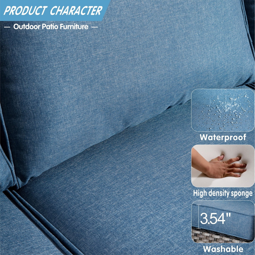 2-piece High-back Wicker Single Chairs Denim Blue K40440