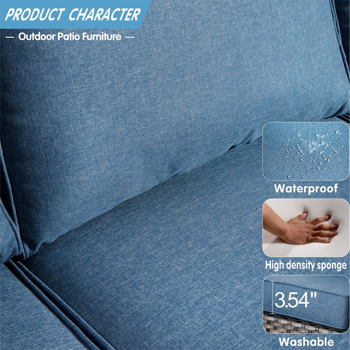 2-piece High-back Wicker Single Chairs Denim Blue K40440