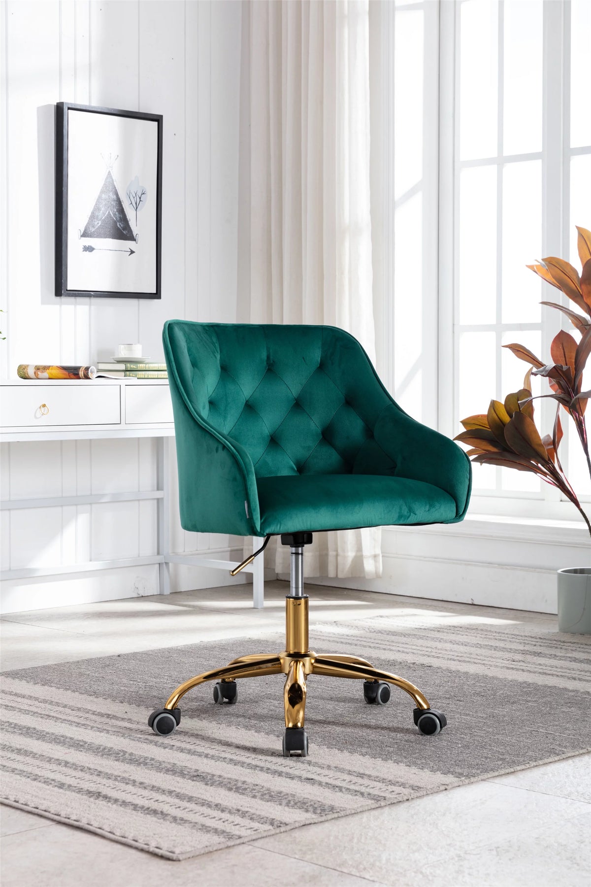 Green Upholstered Swivel Office Chair with Armrests L817878