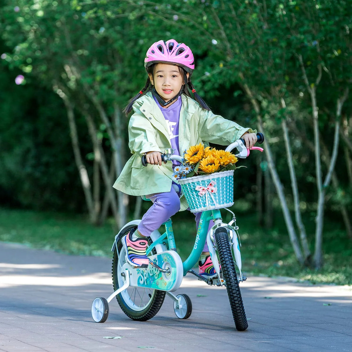Green 18 Inch Kids Bike with Basket J946361