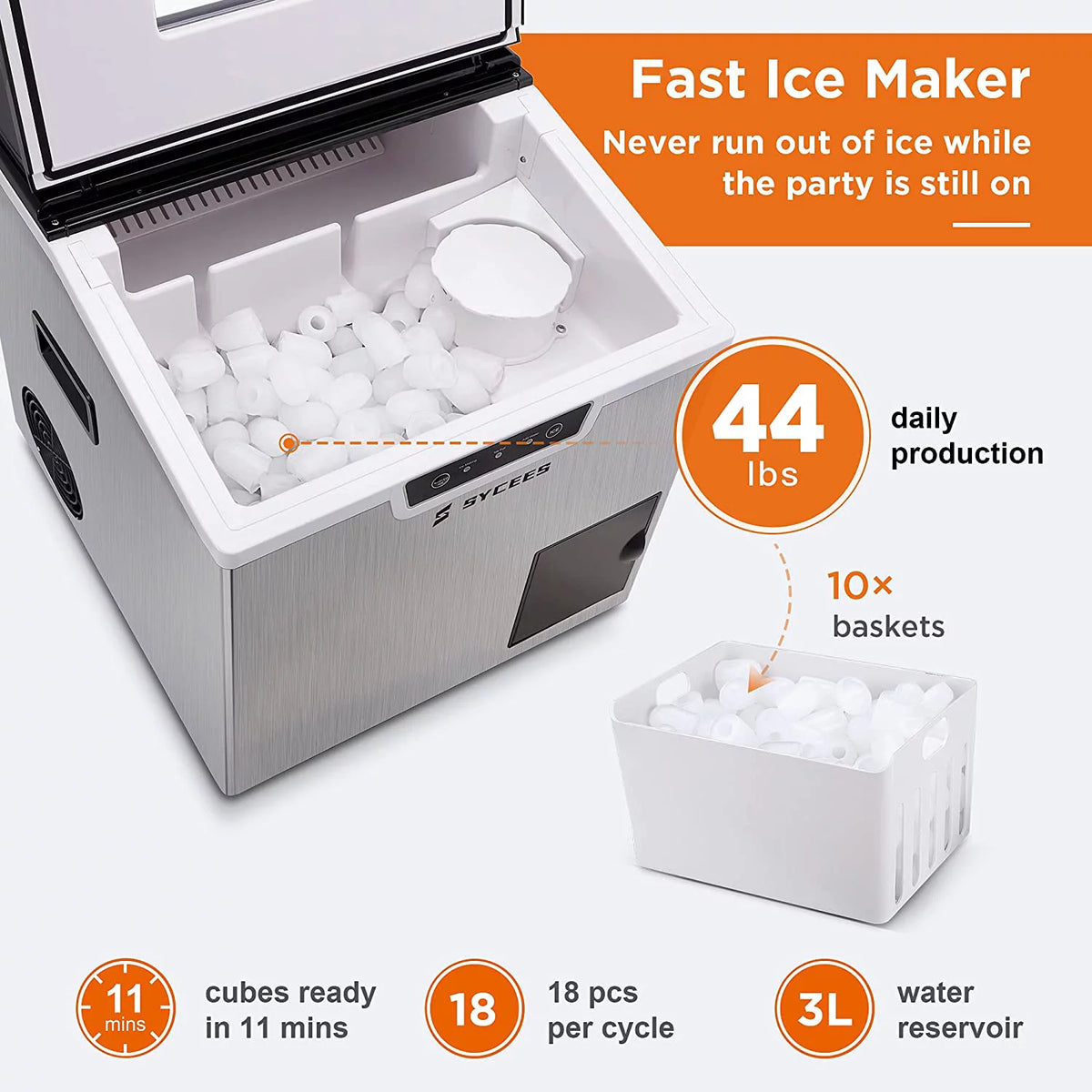 2-in-1 Countertop Ice Maker and Shaver Machine with Ice Scoop and Basket W303