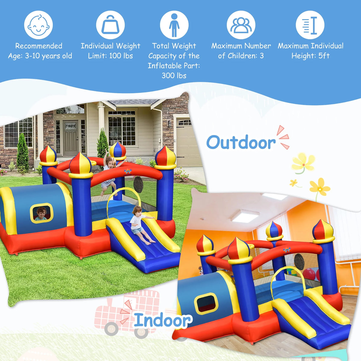 Inflatable Bounce House with Slide & Blower A30417