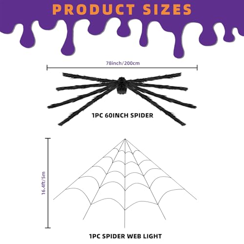 250 LED Purple Spider Web Light Decorations with Giant Spider & Stretch Cobweb S7555