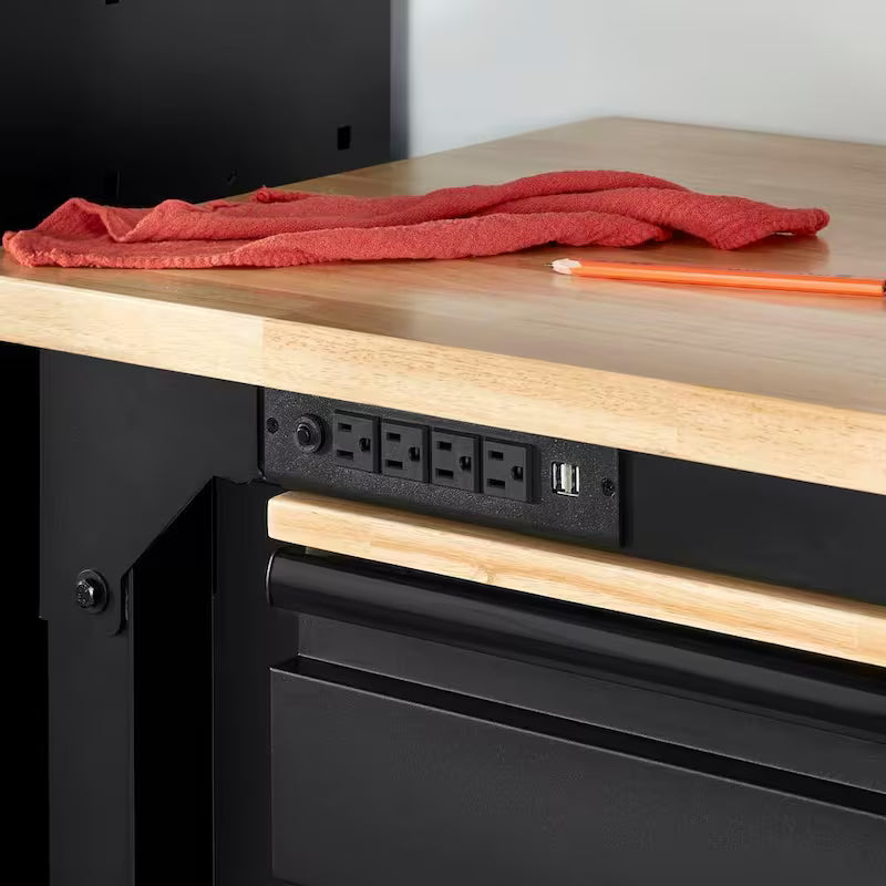 Adjustable Height Solid Wood Top Workbench in Black W4608