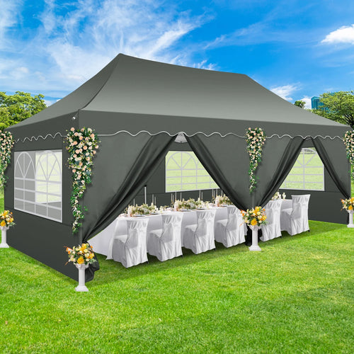 10'x 20' Pop up Canopy Tent with 6 Removable Side Walls Black K718