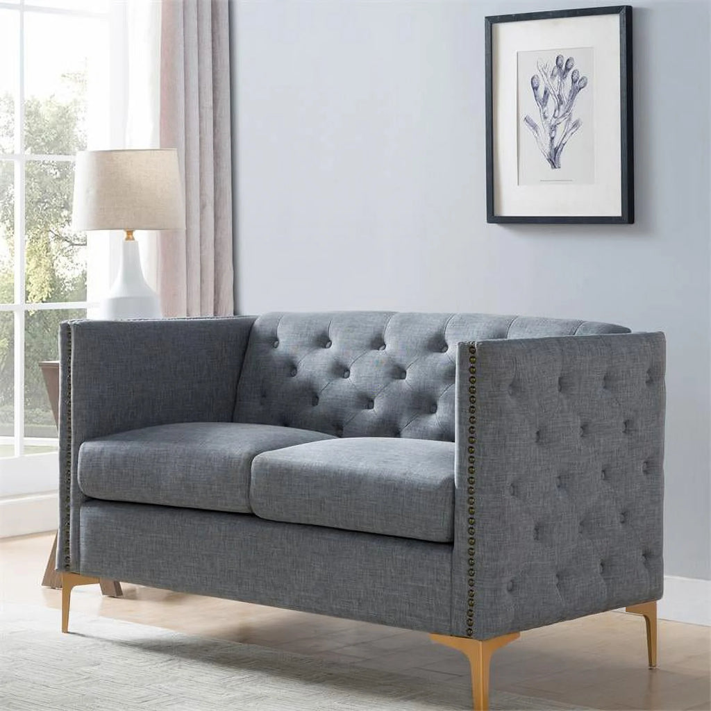 Light Gray Tufted Fabric Loveseat J557200