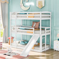 Twin over Twin over Twin Triple Bunk Bed with Ladder and Slide White E72841