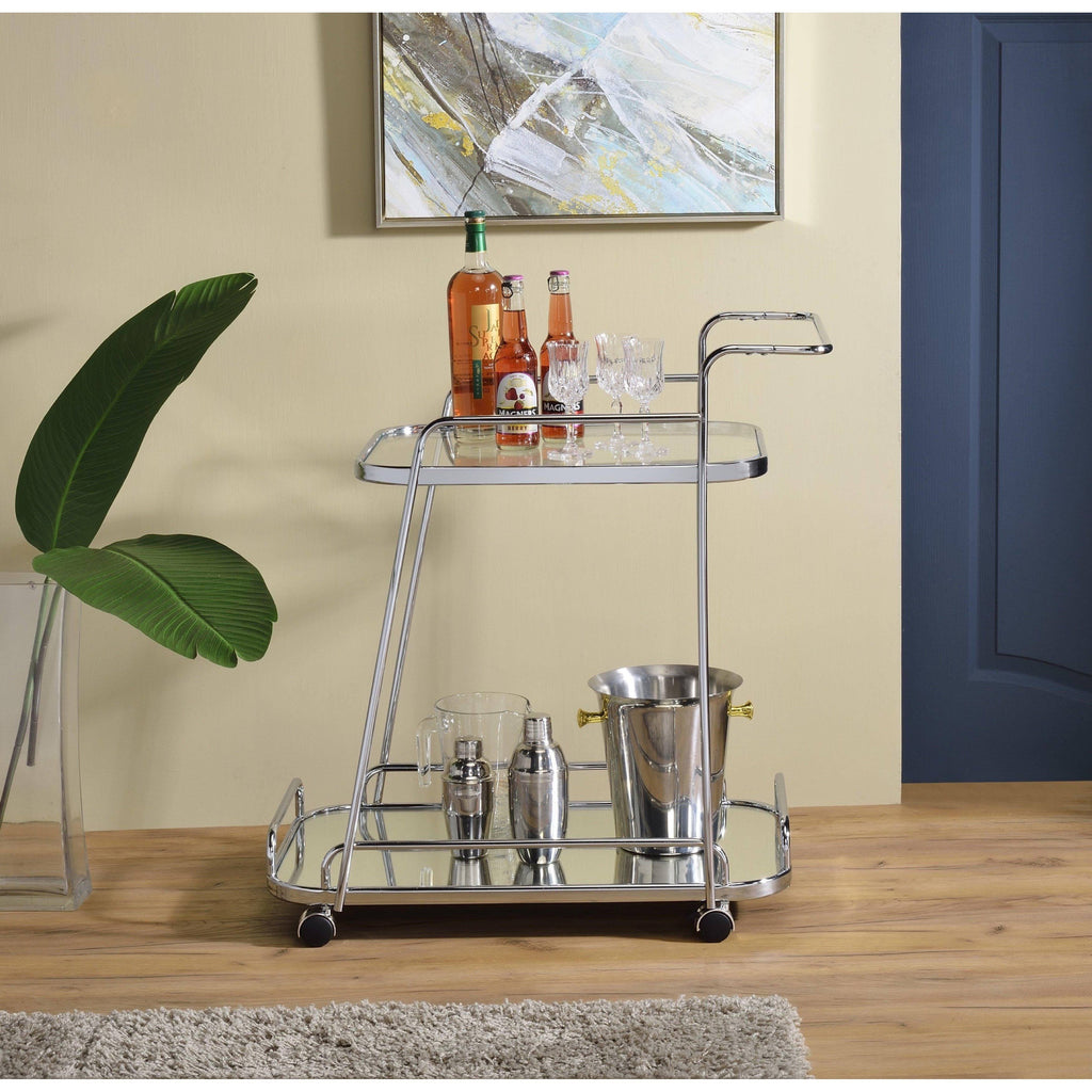 Serving Cart Clear Glass Chrome Finish D928