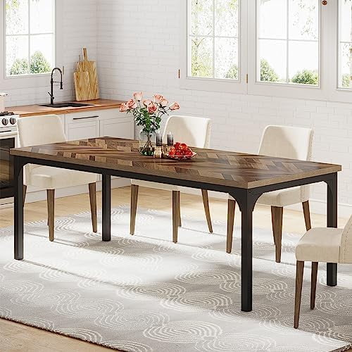 Brown 70.9 Inch Rectangular Wood Dining Table with Metal Legs R659