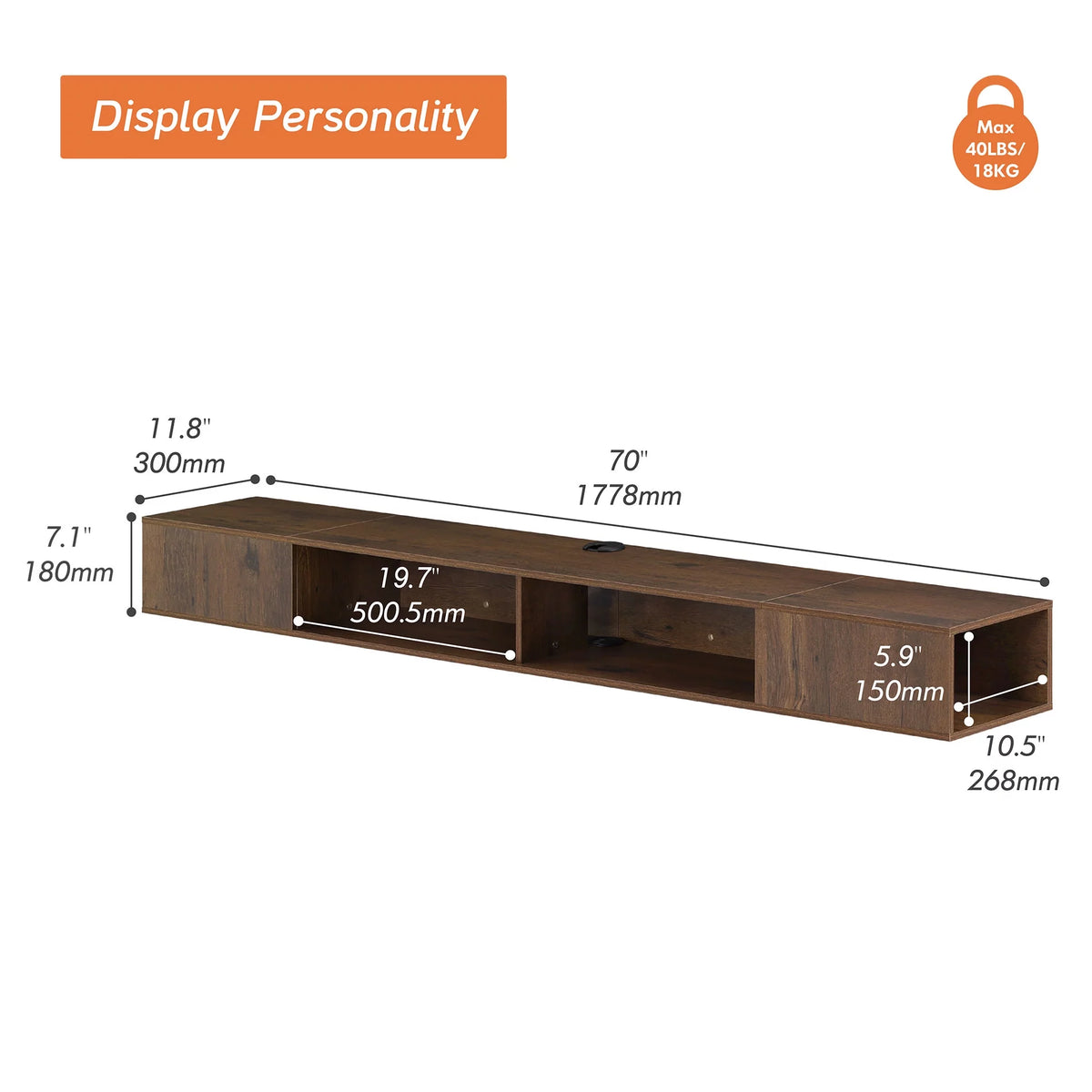 Brown Floating TV Stand for 65/75/80 Inch TV C45744