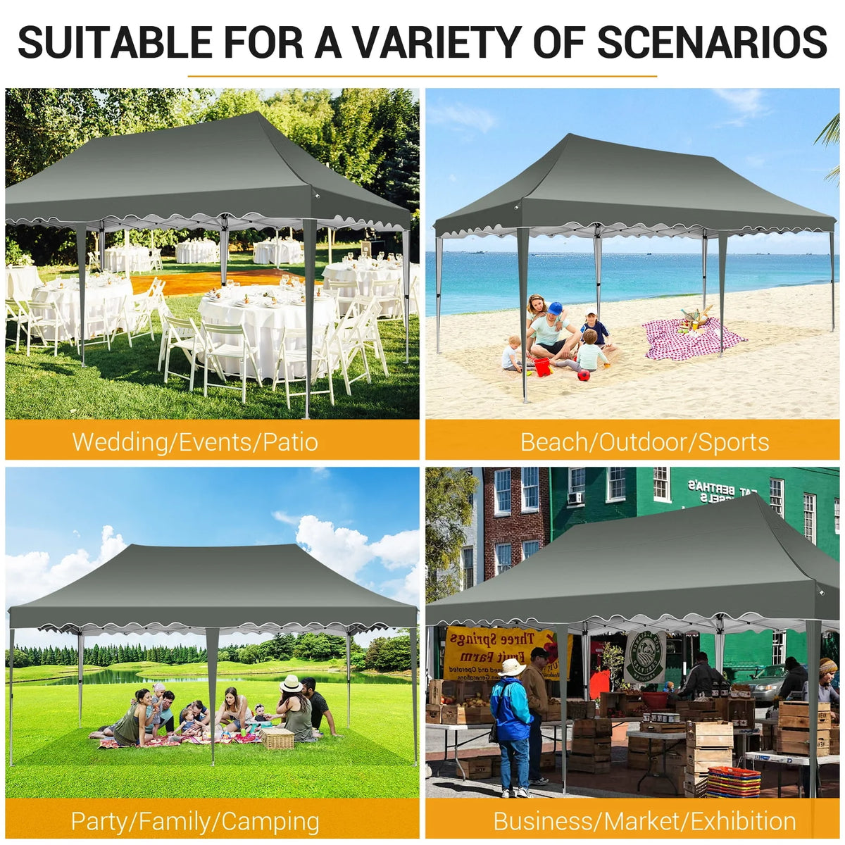 10'x 20' Pop up Canopy Tent with 6 Removable Side Walls Black K718