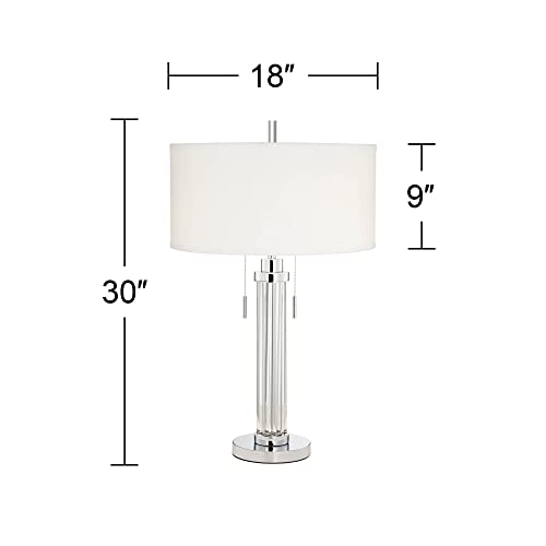 30" Tall Glass Column End Table Lamps Set of 2 Q923