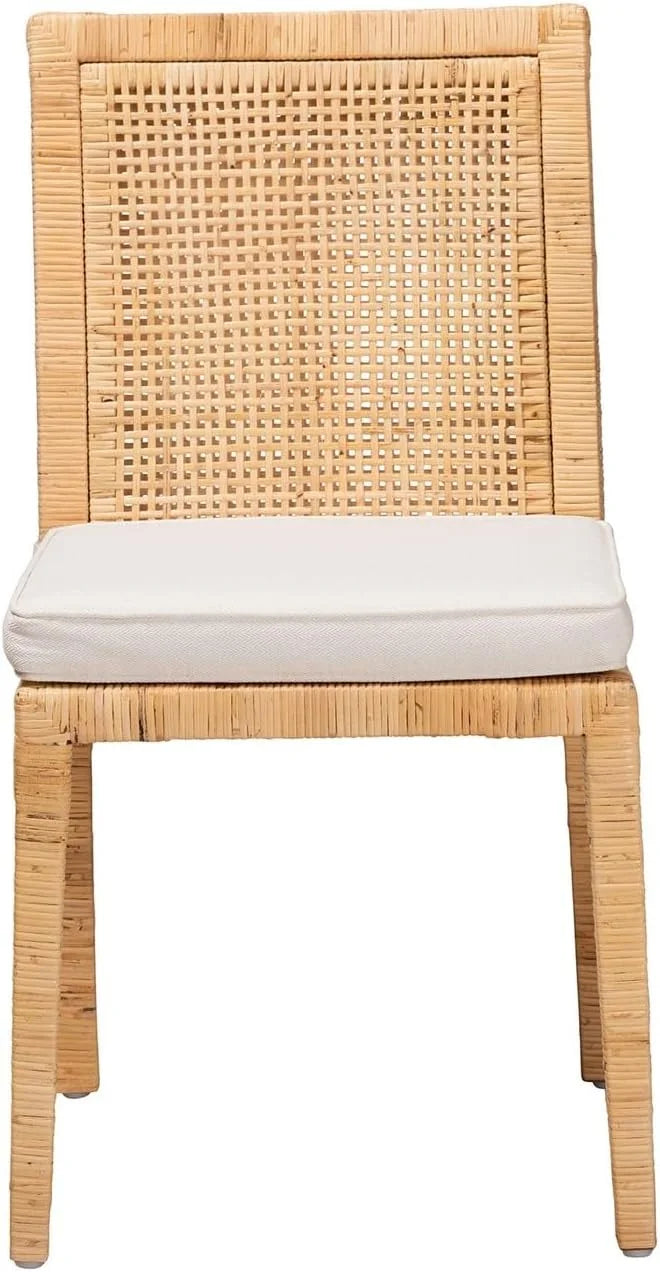 Natural Finished Wood and Rattan 2-Piece Dining Chair Set P775
