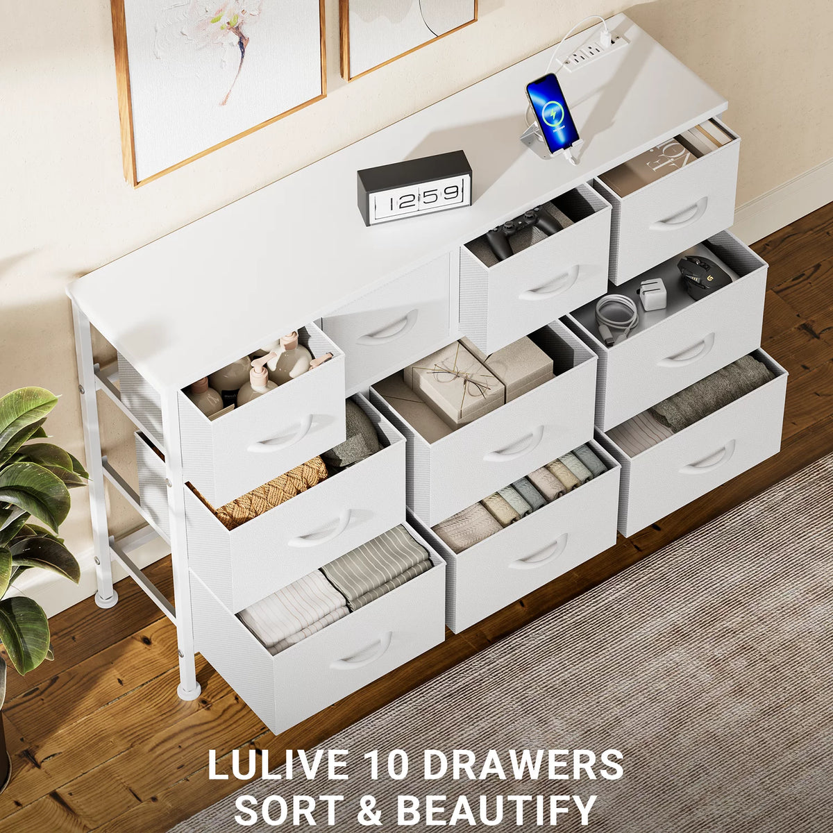Brown 10 Drawer Fabric Dresser J85000