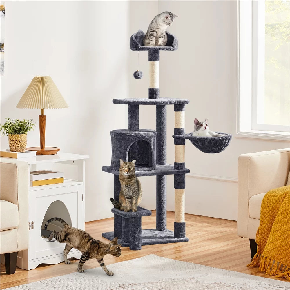 57" Multi Level Cat Tree with Basket & Condo & Scratching, Dark Gray Y2407