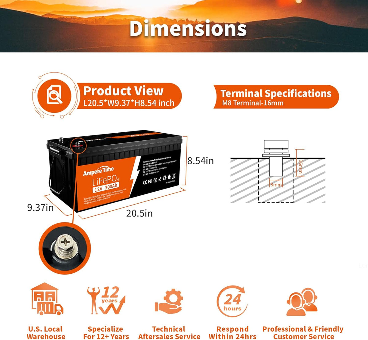 12V 300Ah Lithium LiFePO4 Battery with 200A BMS B18429