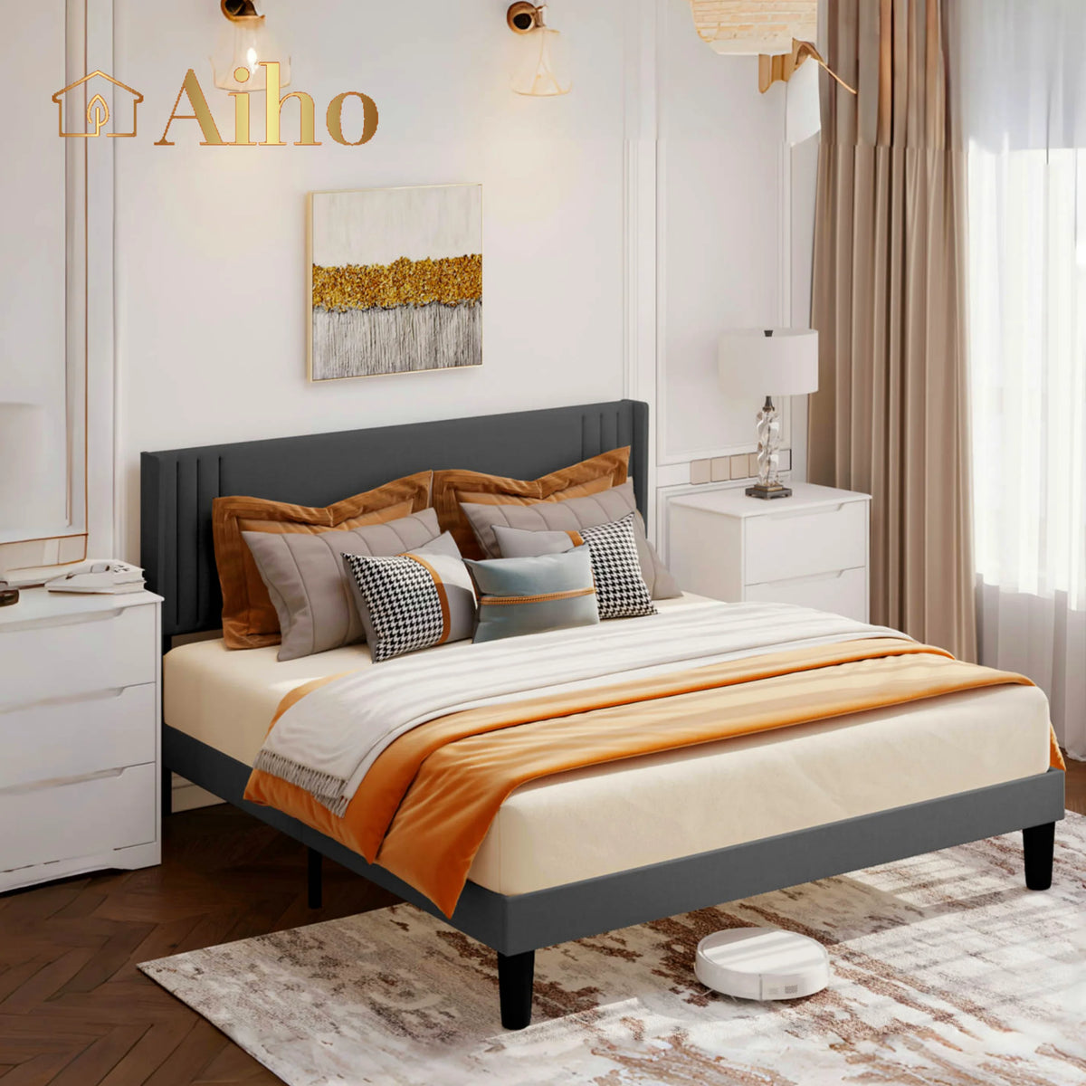 Queen Size Fabric Upholstered Bed Frame D3629