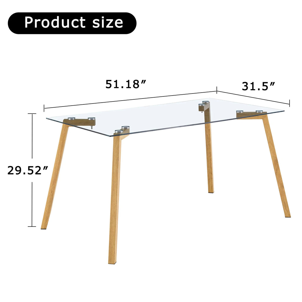 Glass Dining Table Rectangular with Tempered Glass Tabletop and Black Metal Legs K55837