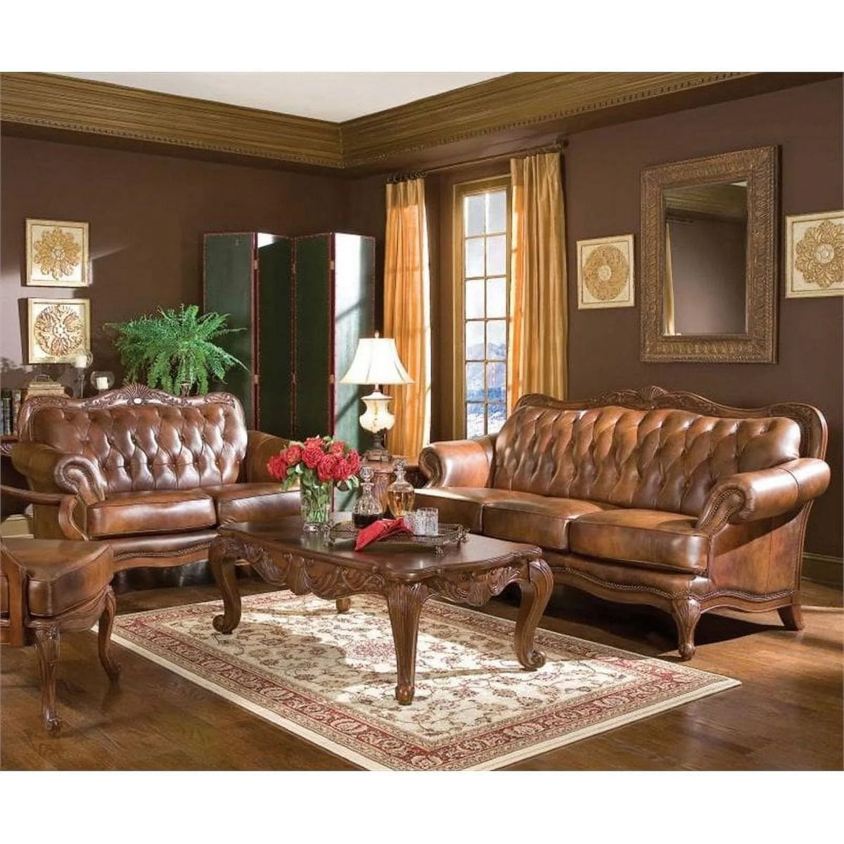 2 Piece Brown Leather Sofa Set X9738