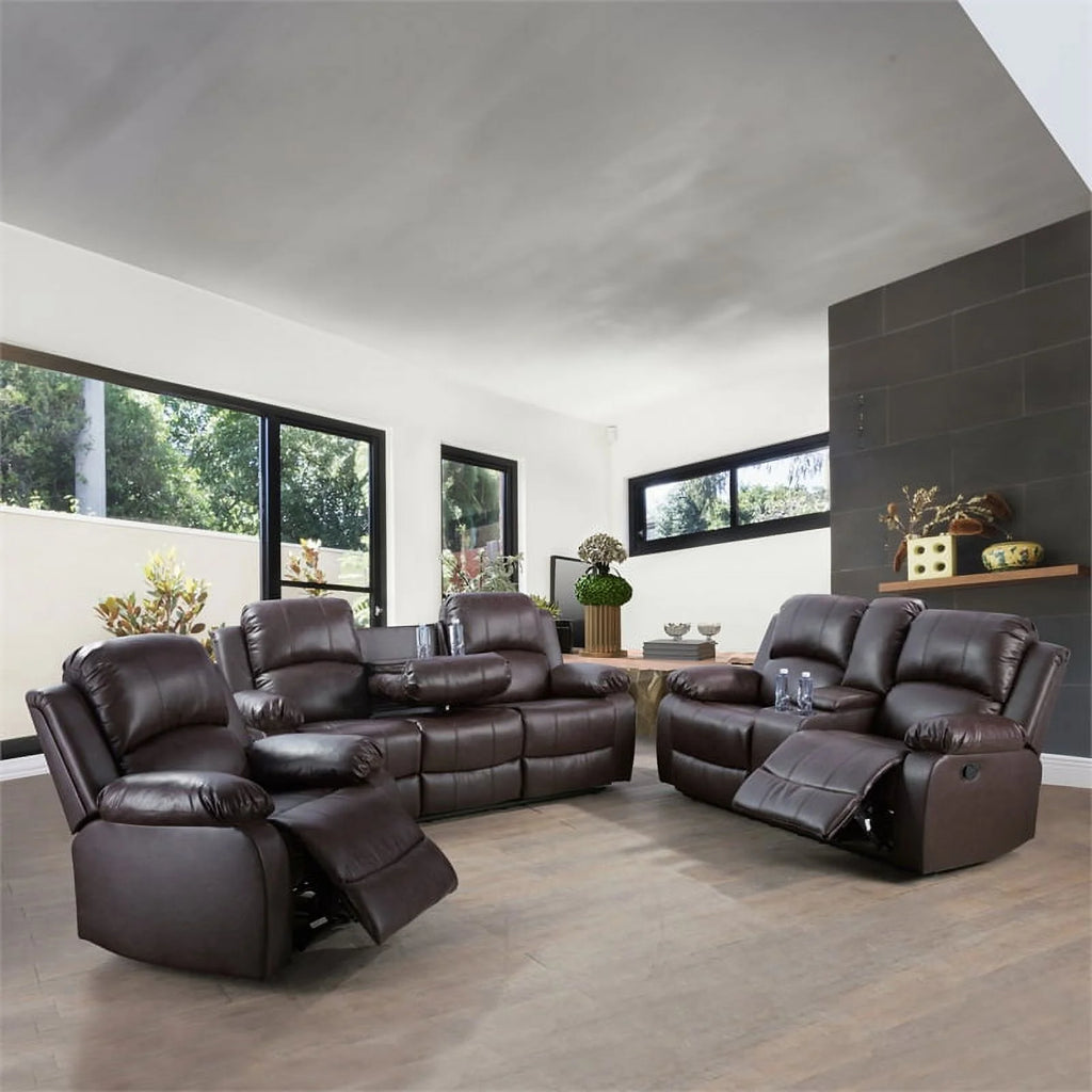 Espresso Faux Leather Recliner Sofa Set Z4087