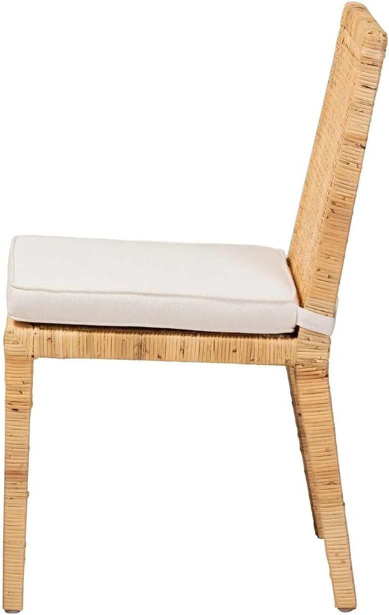 Natural Finished Wood and Rattan 2-Piece Dining Chair Set P775