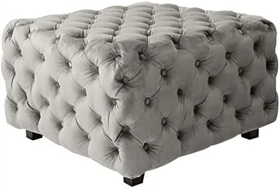 Gray Velvet Square Ottoman T814