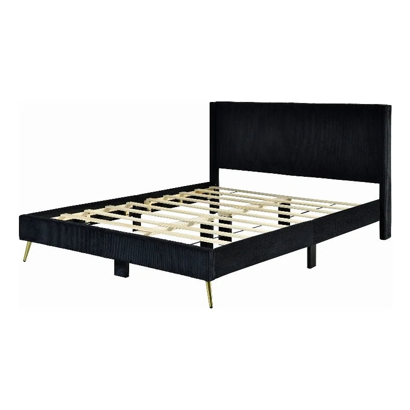 Solid Wood & Velvet Full Size Platform Bed in Black W2445