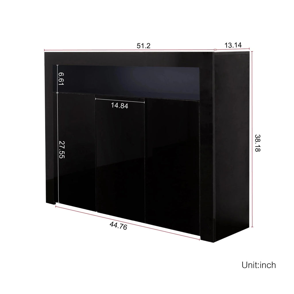 Black High Gloss Sideboard Storage Cabinet with LED Light U78384