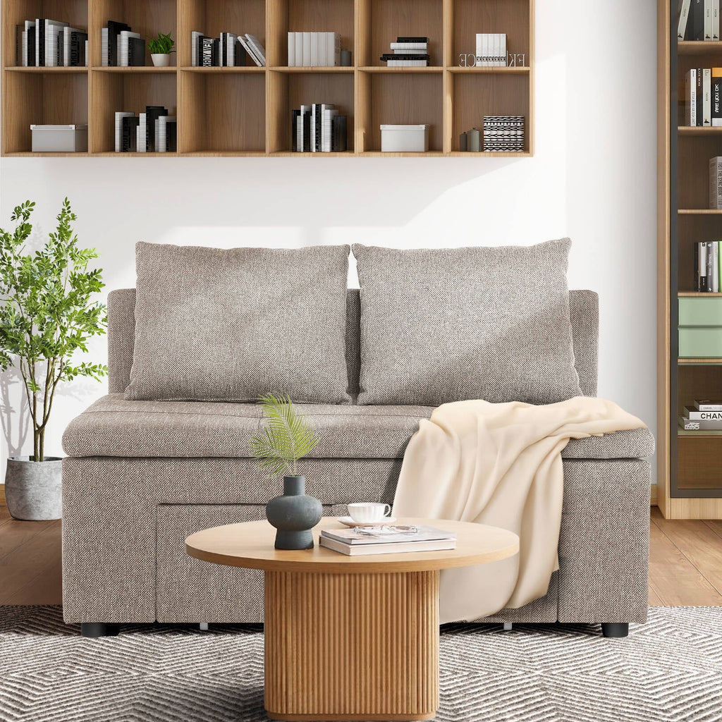 Brown Linen Loveseat Sofa with Storage Drawer E18988