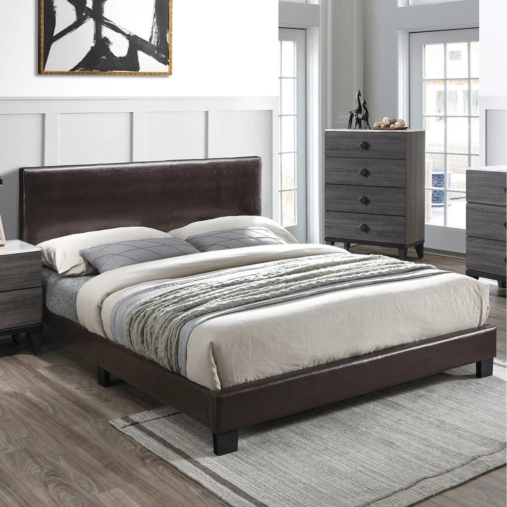 Faux Leather Upholstered Bed Brown Queen P60651