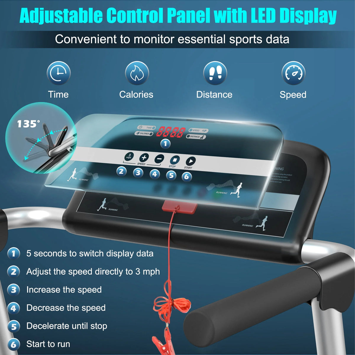 2.25HP Folding LED Treadmill Y50238