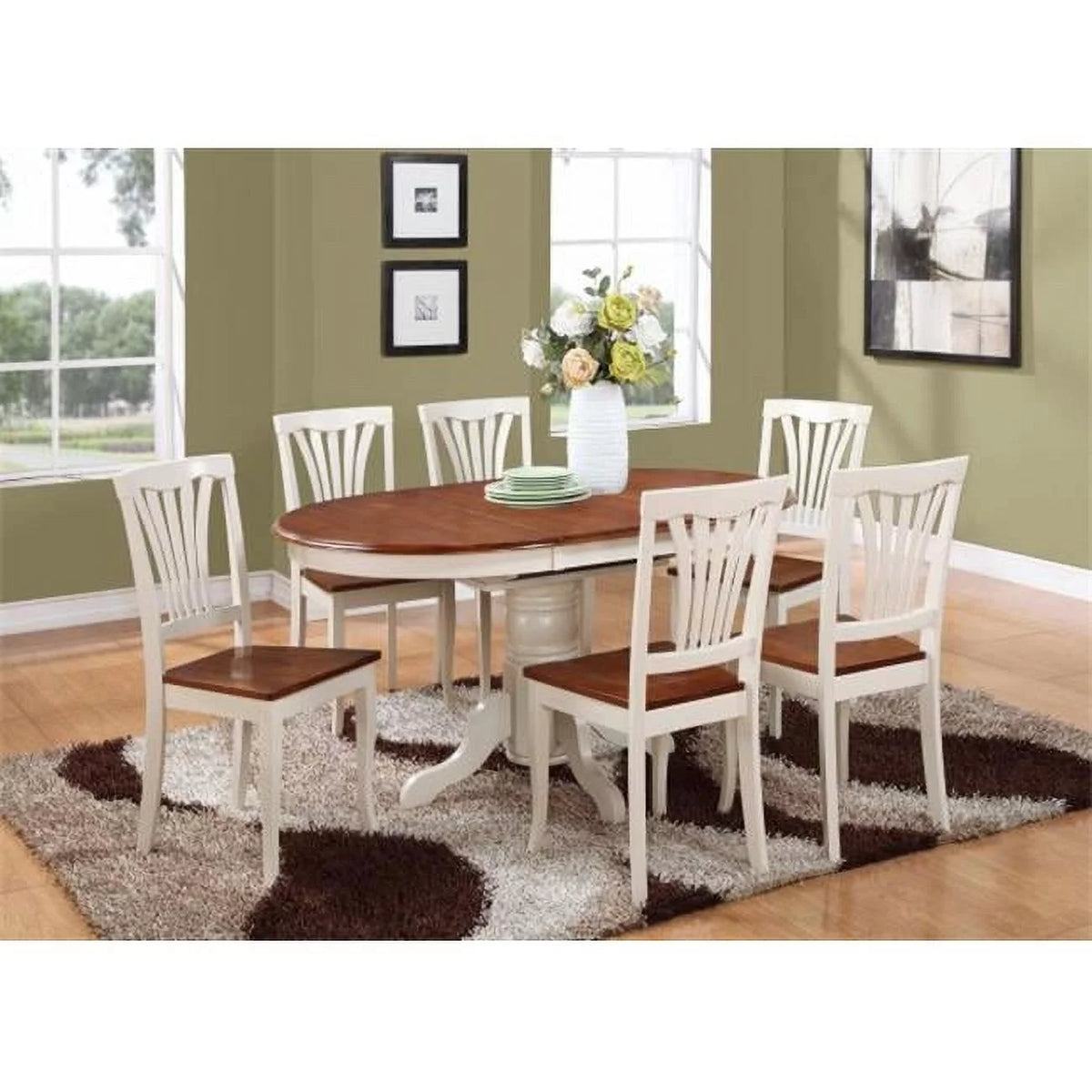 5PC Oval Dining Set with Pedestal Table and 4 Wood Seat Chairs D829
