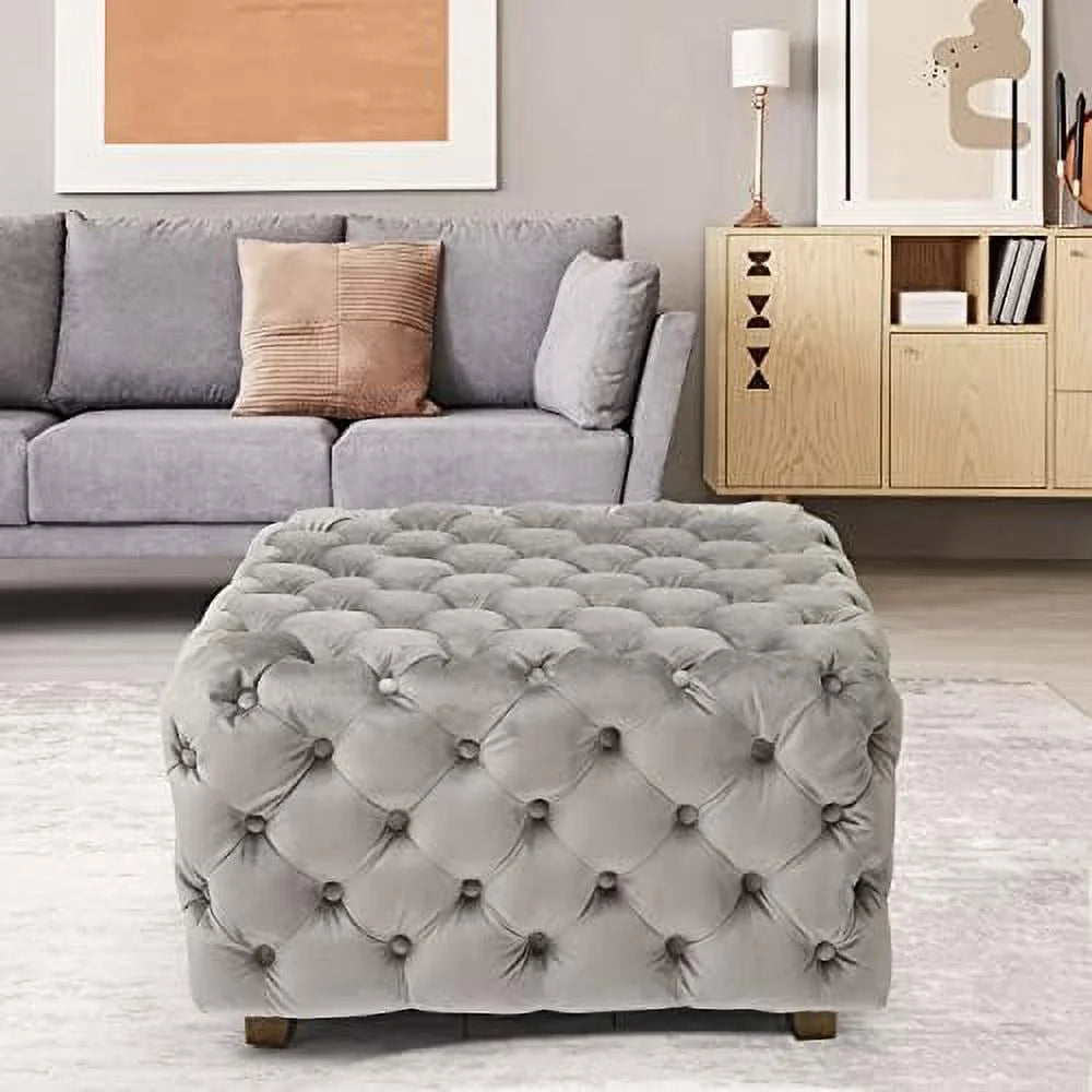 Gray Velvet Square Ottoman T814