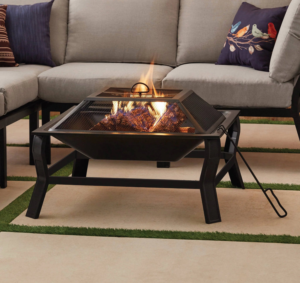 Square Wood Burning Fire Pit with Mesh Screen R561