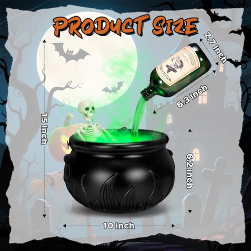 Black Cauldron Halloween Decoration with Skeleton Potion Bottles Q839