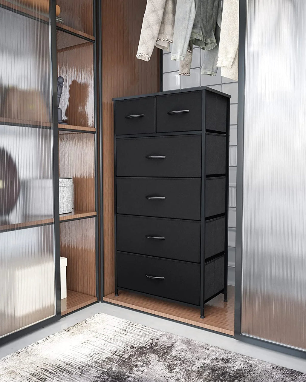 Black 6 Drawer Fabric Dresser X67755