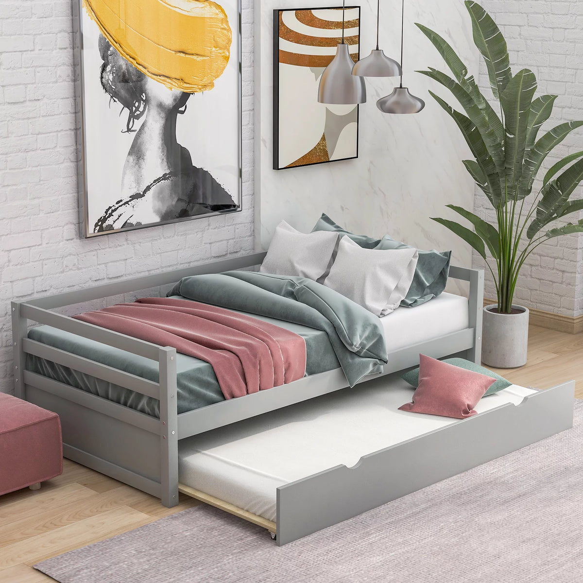 Twin Size Gray Daybed with Trundle B55888