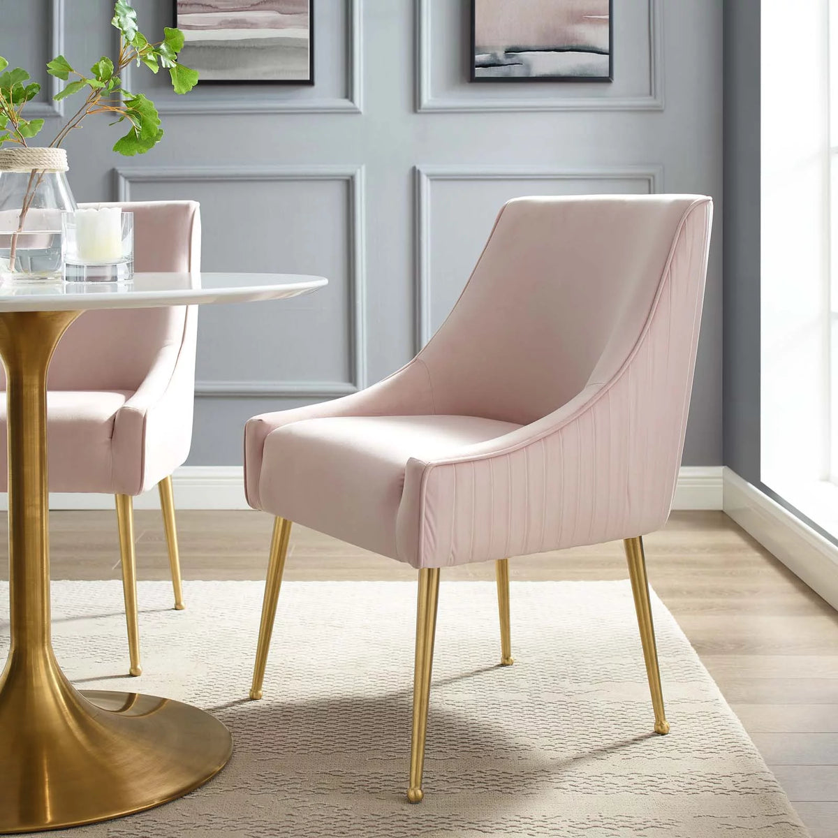 Pink Upholstered Velvet Dining Chair J104