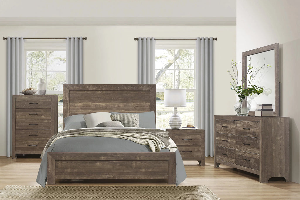 Queen Size Sleigh Bed Dresser Mirror Night Stand Rustic Brown C9536