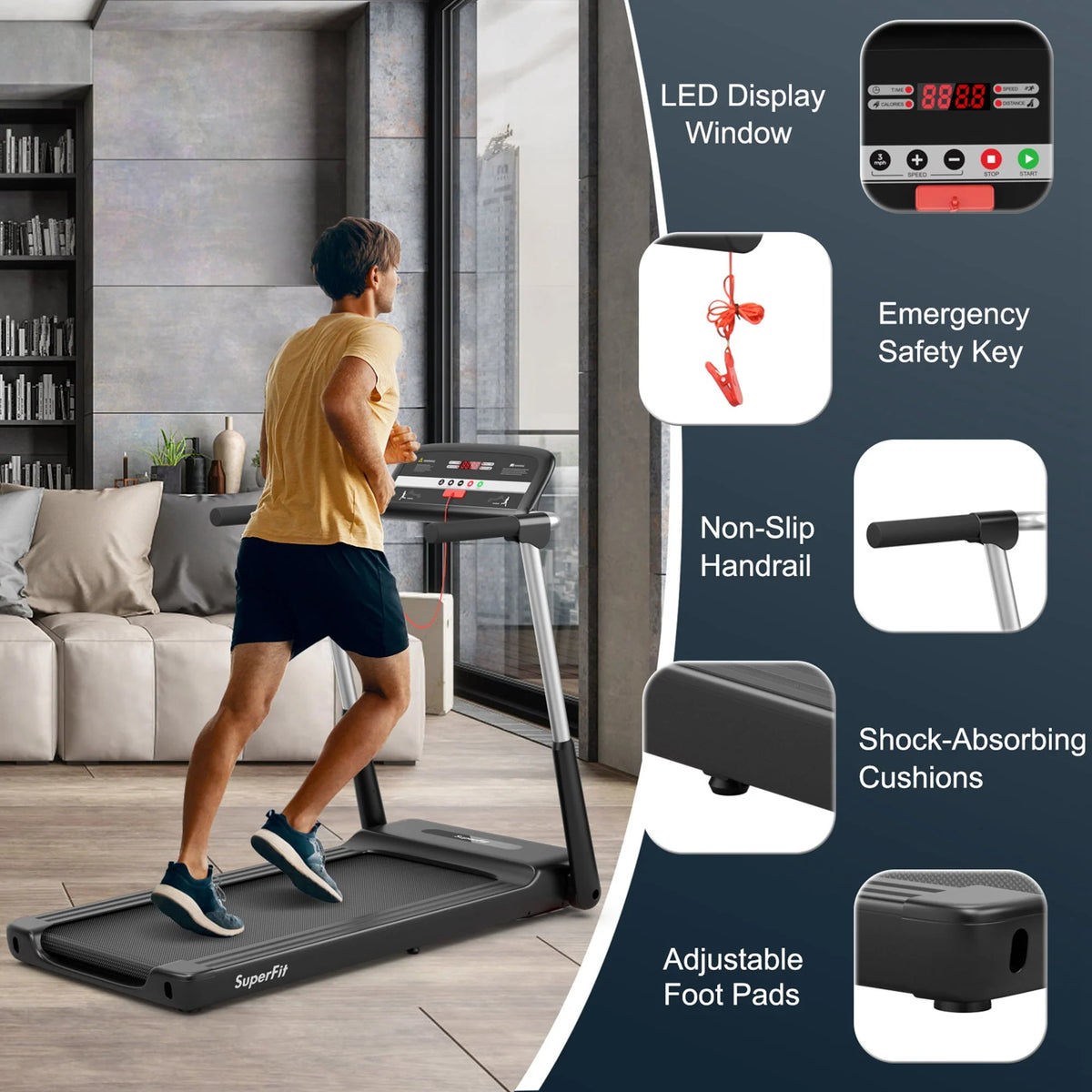 2.25HP Folding LED Treadmill Y50238