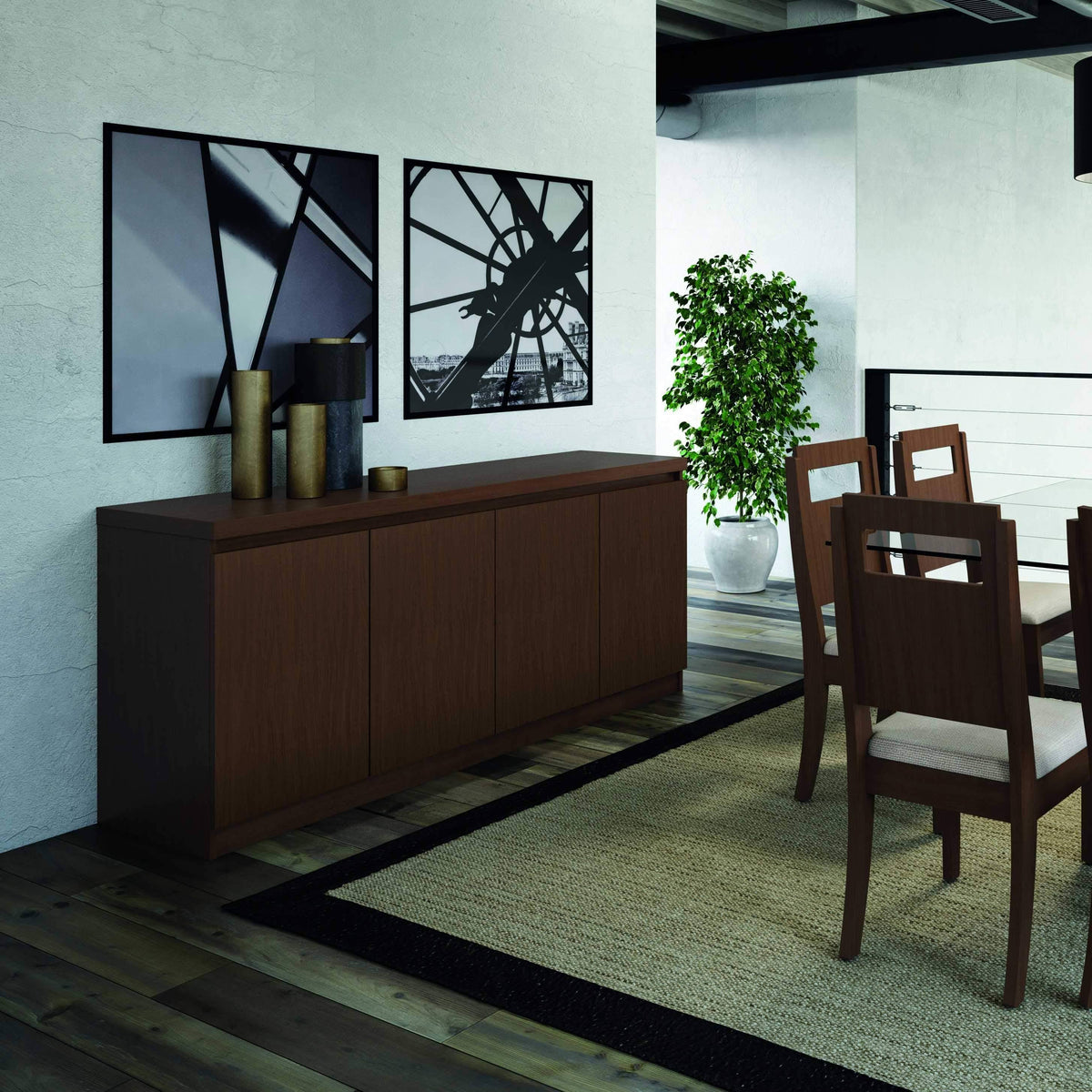 Nut Brown Buffet Cabinet with 6 Shelves T703