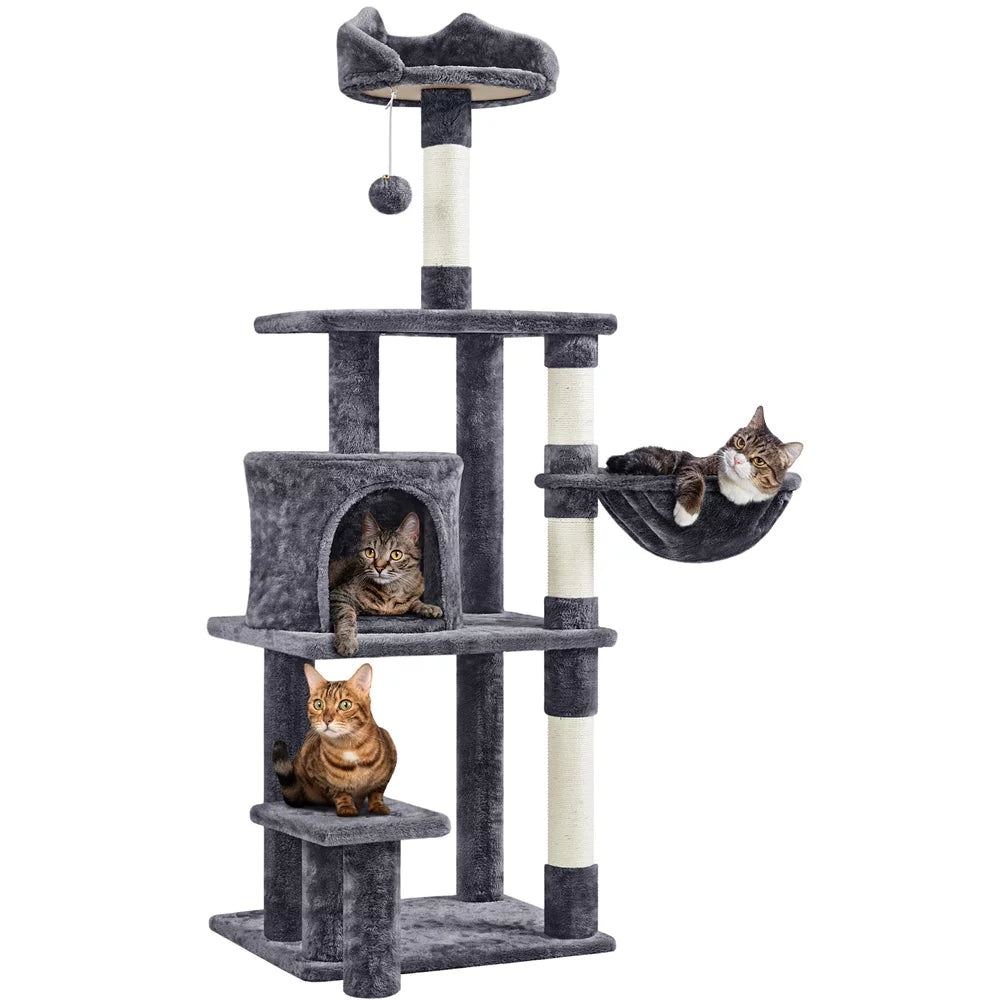 57" Multi Level Cat Tree with Basket & Condo & Scratching, Dark Gray Y2407