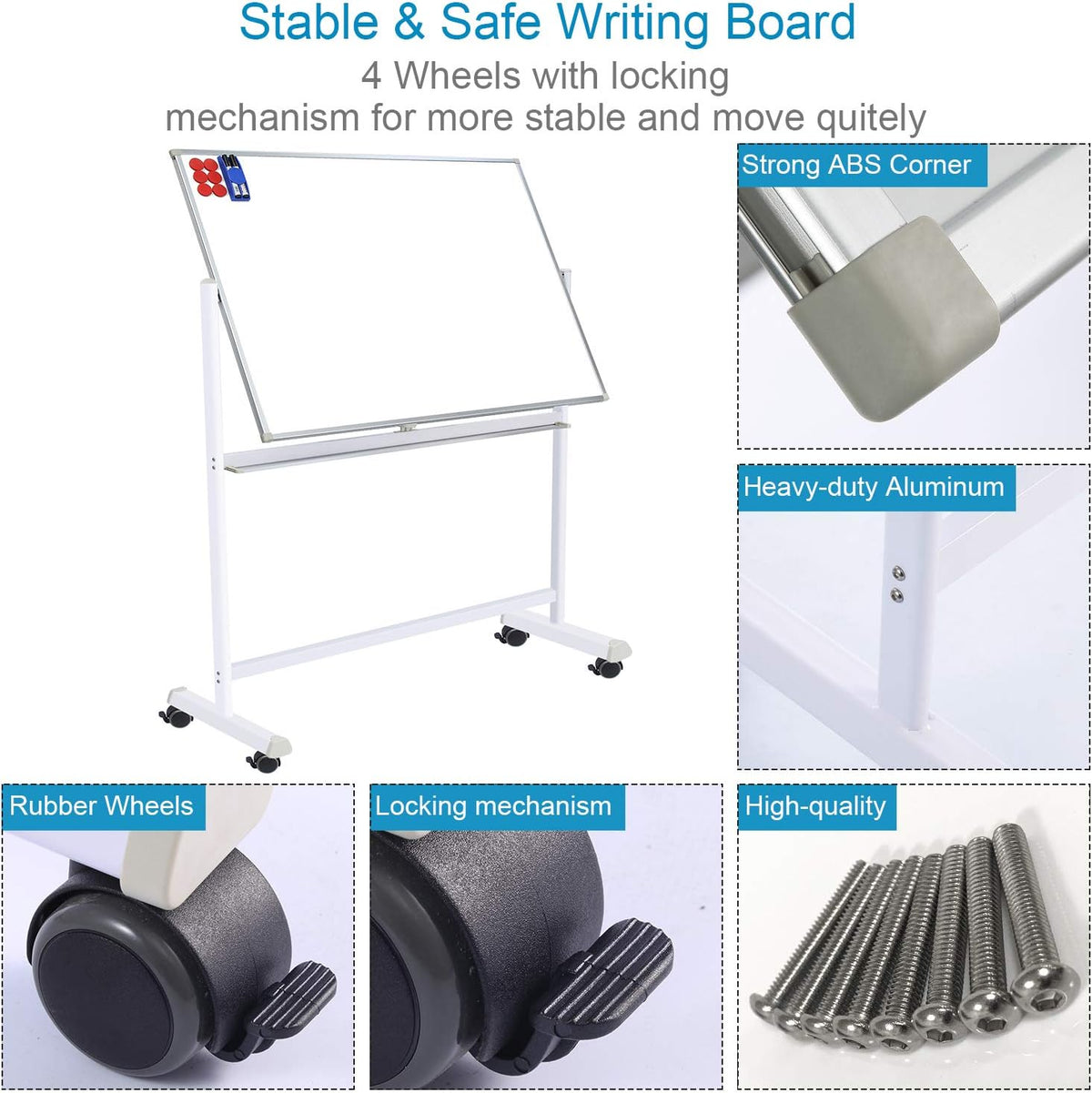 36x24 Double Sided Magnetic Dry Erase Whiteboard on Wheels A698