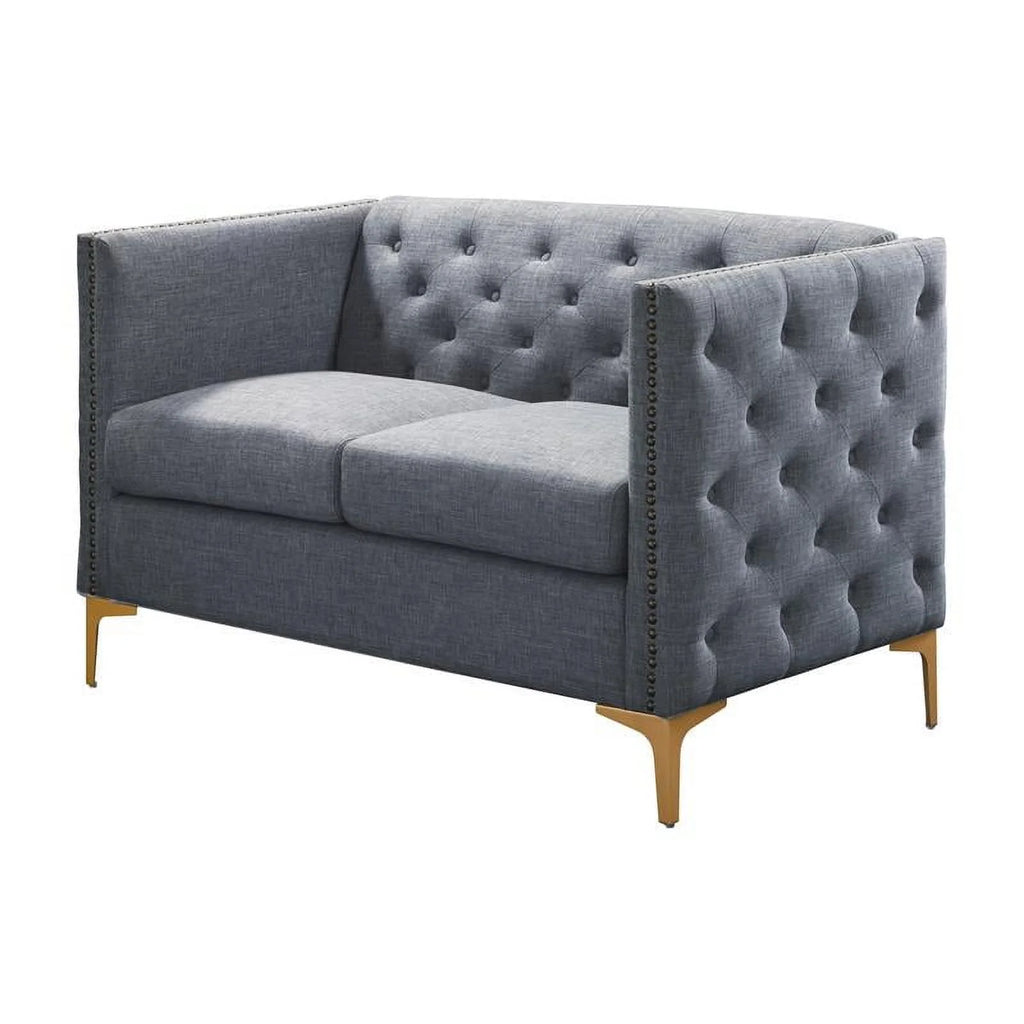 Light Gray Tufted Fabric Loveseat J557200