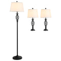 3 Piece Table Floor Lamp Set with Fabric Lampshade M47464