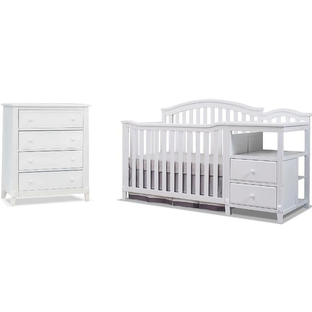 White Baby Crib with Changing Table and Dresser Chest 2 Piece Set O9886