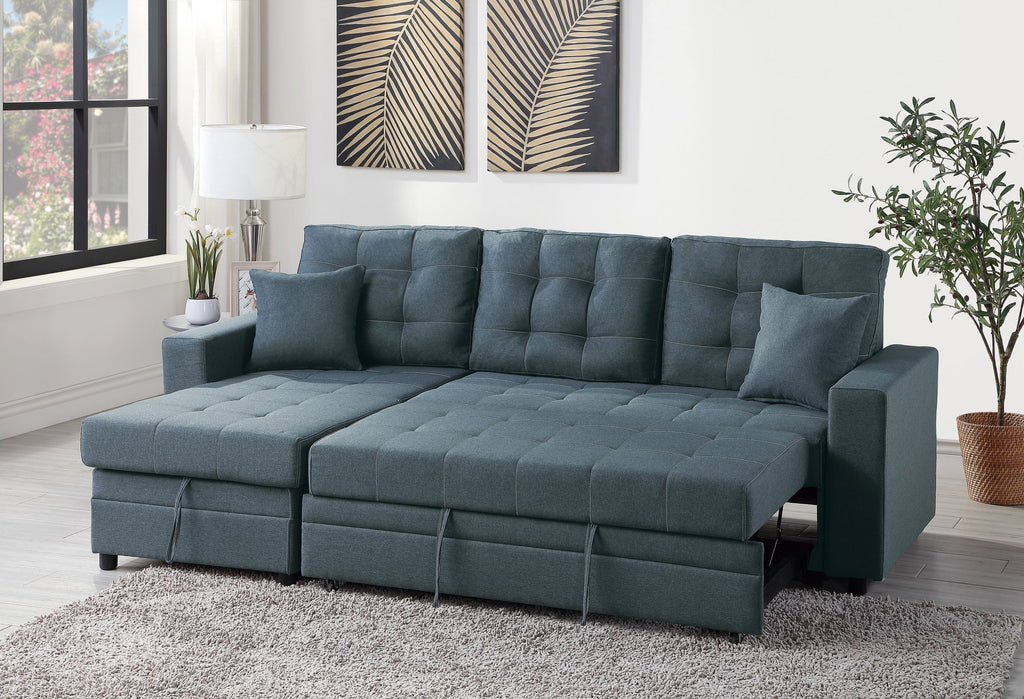 Blue Grey Convertible Sectional Sofa Chaise L708