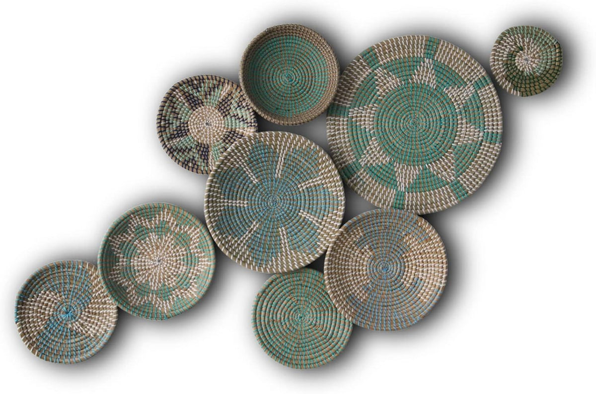 Set of 9 Wicker Basket Wall Decor N87668